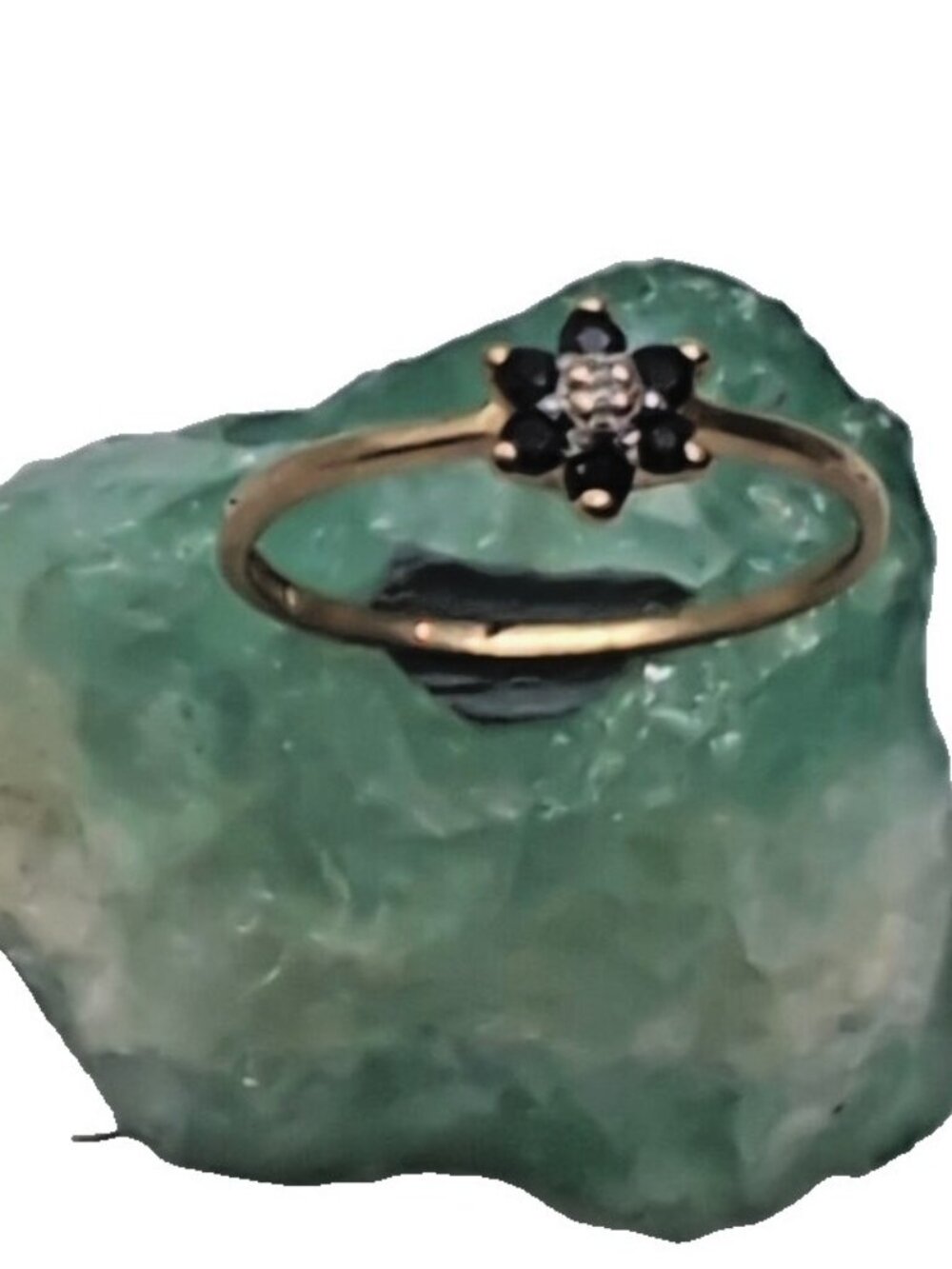 10K Yellow Gold Blue Spinel & Diamond Floral Cluster Ring Size 6